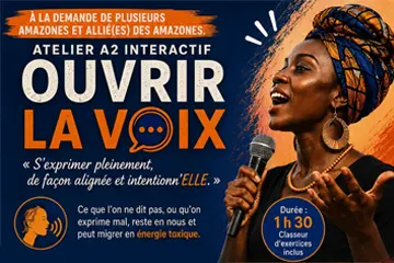Affiche promotionnelle pour l'Atelier A2 interactif ouvert au public, avec le slogan Ouvrir la voix